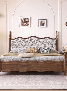 黑胡卧中古TRA风法式复涟漪床1古.8米大床主双人实木桃床1.5宋式