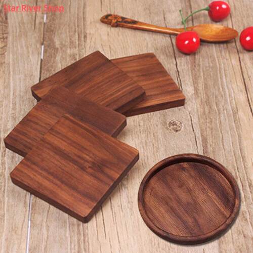 Tea Coffee Cup Pad Placemats Decor Walnut Wood Coasters Dura