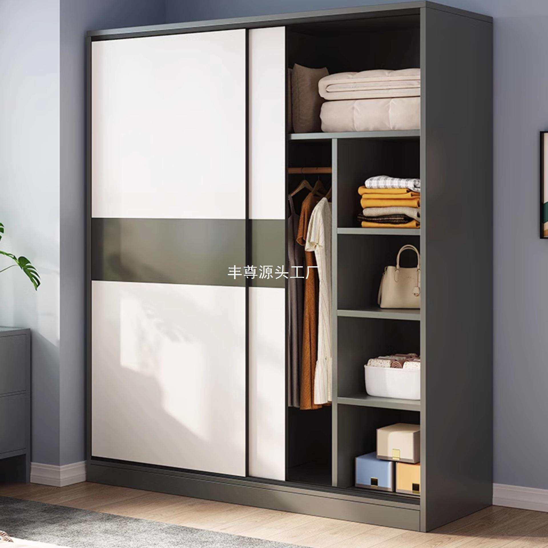 推拉门衣柜家用卧室出租房经济型简易柜子结实耐用实木质儿童衣橱