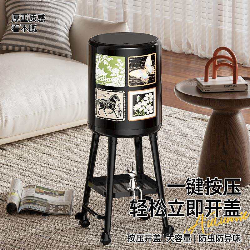 中古风垃圾桶高颜值带盖免弯腰厨房垃圾收纳桶可移动大容量带轮子