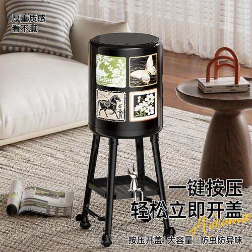 中古风垃圾桶高颜值带盖免弯腰厨房垃圾收纳桶可移动大容量带轮子