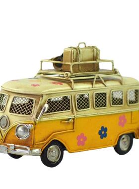 工式乡欧村小巴士摆件家居装饰艺仿品收藏手工铁艺复古摆5589设古