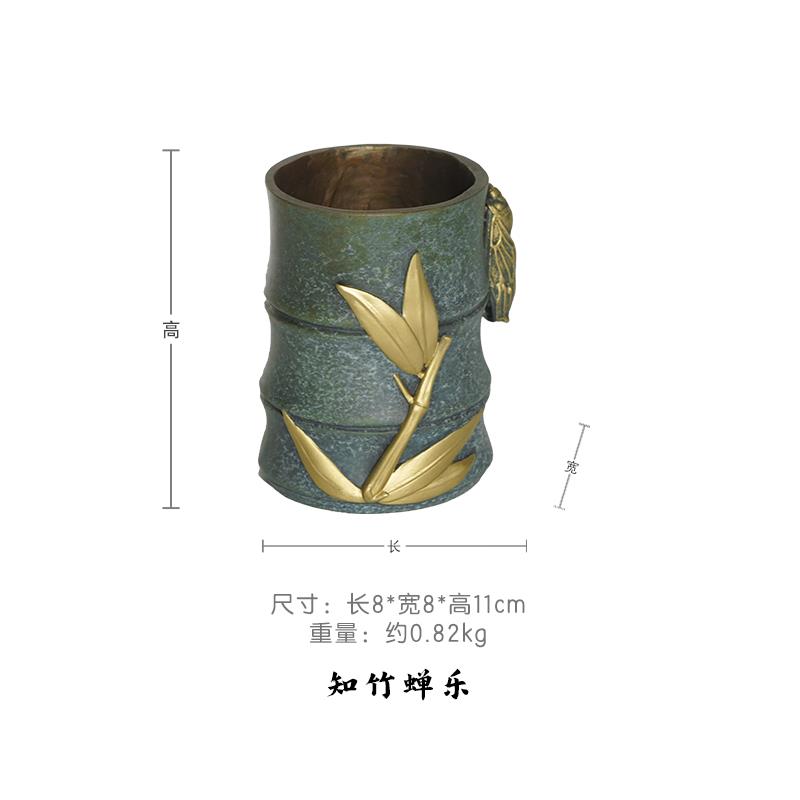 高档箐铜记《知乐》笔筒黄铜摆件家居装常饰品客玄关办公足厅室送图片