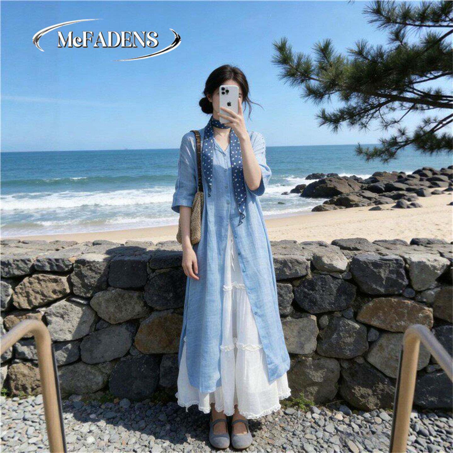 香港夏季一整套大码胖mm蓝色衬衫连衣裙韩系温柔风好看休闲套装女