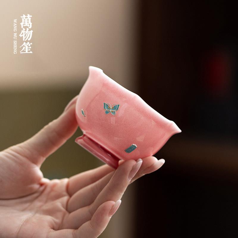 万物笙丨锔银冰种玉瓷葵口杯中式喝茶杯主人杯对杯茶盏功夫茶具