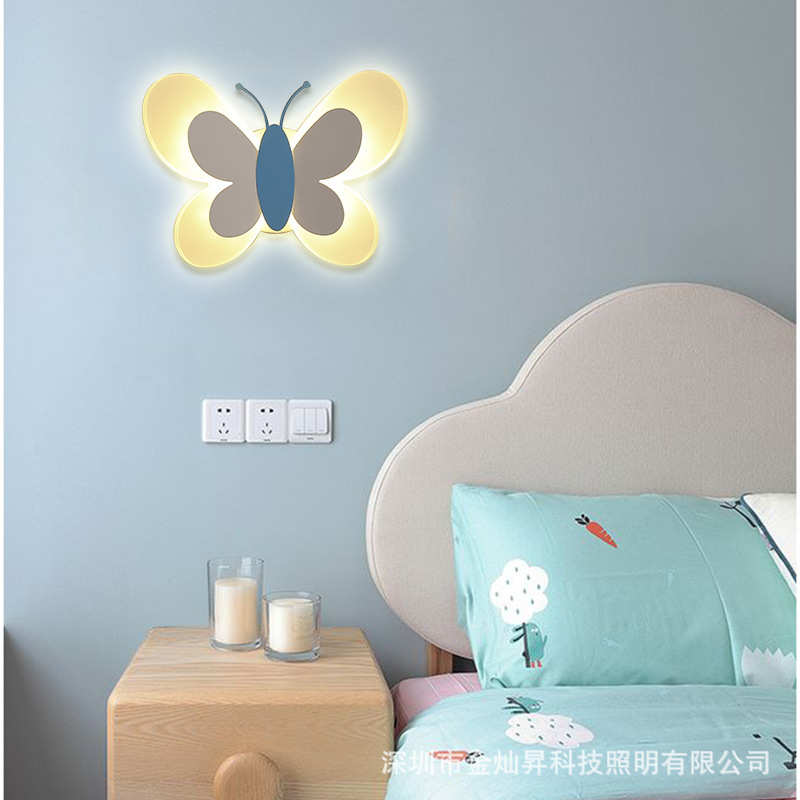 北欧蝴蝶壁灯创意可爱卡通儿童男女孩卧室床头现代简约护眼小夜灯