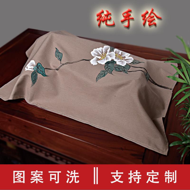 手绘茶盘盖布中国风布艺棉麻茶台防尘布茶具多用长方形盖巾遮灰尘