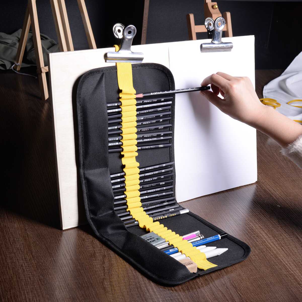 马利素描铅笔套装初学者美术专业绘画用工具笔帘铅笔全套
