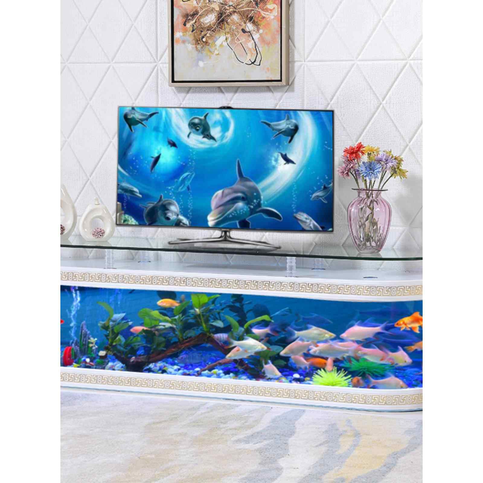 欧式电视柜生态金鱼缸定制家用客厅背景墙免换水族箱玻璃1米2静音