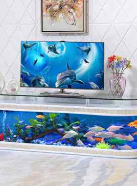 欧式电视柜生态金鱼缸定制家用客厅背景墙免换水族箱玻璃1米2静音
