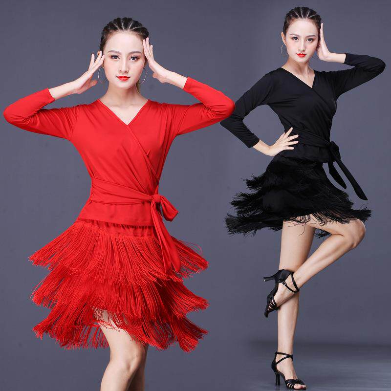 广场舞服装新款拉丁舞服女练功服套装表演出服装流苏网纱舞