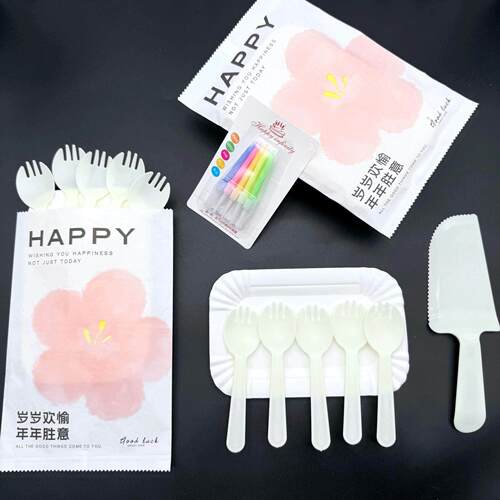 一次性刀叉盘子组合生日蛋糕餐具纸盘叉子蜡烛四合一塑料餐盘套装