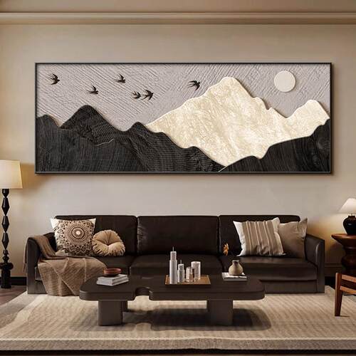 侘寂中古风客厅装饰画背有靠山沙发背景墙面挂画简约现代抽象壁