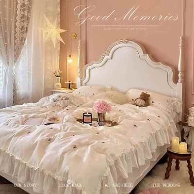 法式床奶油风公主床美式复古实木床白色安娜床1.8m双人床女生卧室