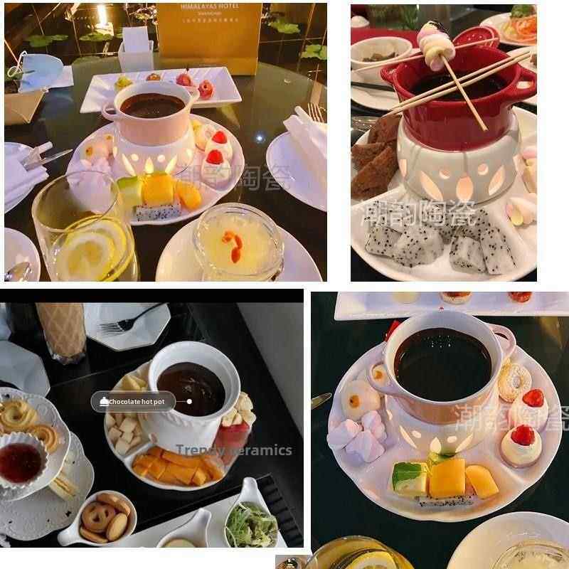 陶瓷冰淇淋火锅巧克力火锅炉套装带盖小火锅炉芝士火锅可爱火锅炉