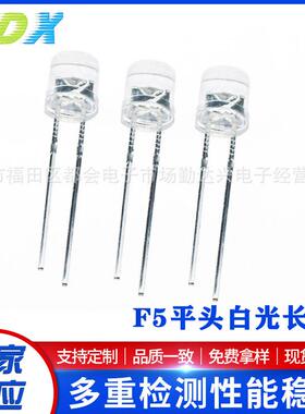 F5平头白发白 白光长脚 有边白灯 高亮大角度 5mm平头led方片灯