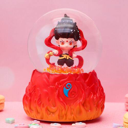 创意魔豚小哪吒卡皮巴拉彩灯飘雪花玻璃水晶球音乐盒儿童生日礼物