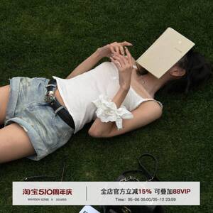 韩好甜WARDEN EDGE 蓝色卷边牛仔短裤女夏辣妹宽松显瘦低腰阔腿裤