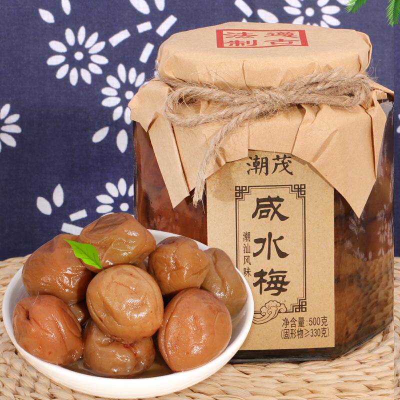 咸水梅咸梅500g潮汕特产咸酸梅汤腌制青竹梅子盐渍梅肉泡水瓶装