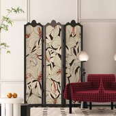 北欧法式 中古屏风隔断客厅装 饰家用玄关挡板折叠移动实木折屏