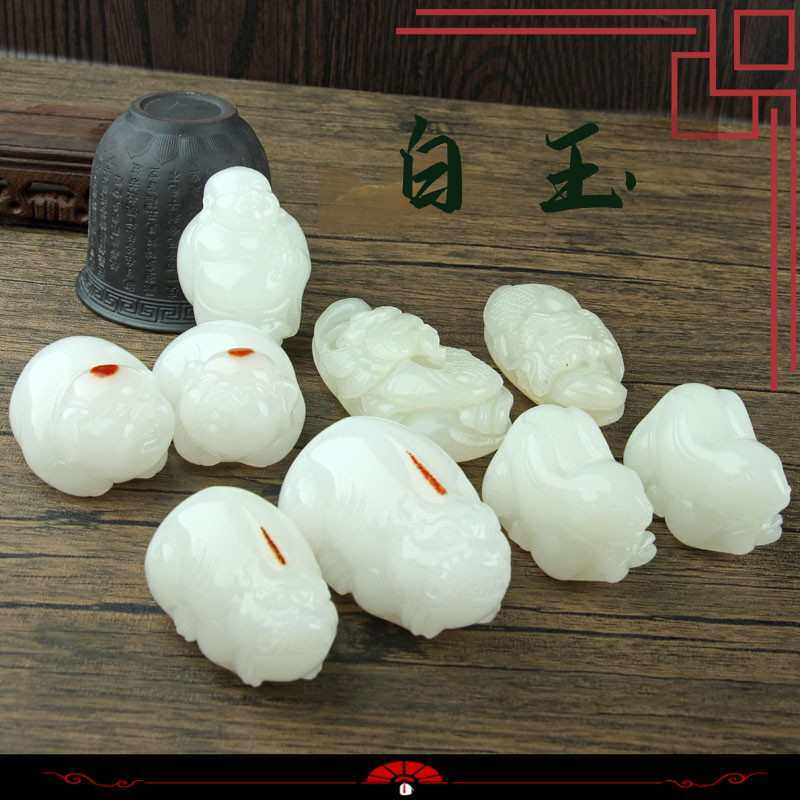 阿富汗羊脂级白玉 福猪貔貅手把件 手工雕刻手抓件直播货源