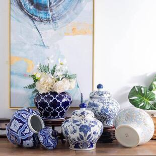 陶瓷器罐青花瓷插花插现代家居新中式装饰品客厅电视柜摆件
