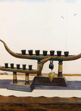 覆古铜制创意铜铃龙船烛台摆件 新中式饭厅玄关供台桌面装饰摆设