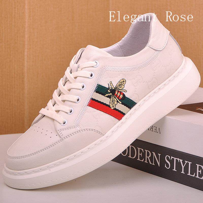 ELEGANT ROSE 男鞋休闲板鞋舒适透气软弹跑步轻底真皮蜜蜂小白鞋