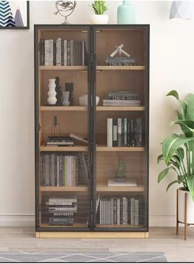 现代简全约实木书柜落地防柜尘书橱储物可节层收纳RNF柜带调灯玻