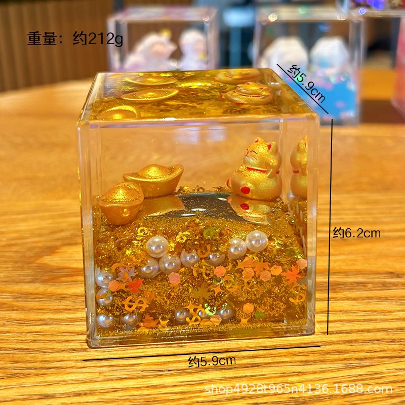 红入油流沙瓶招摆财猫件高级感精致块女书桌面装饰品G1690创意网