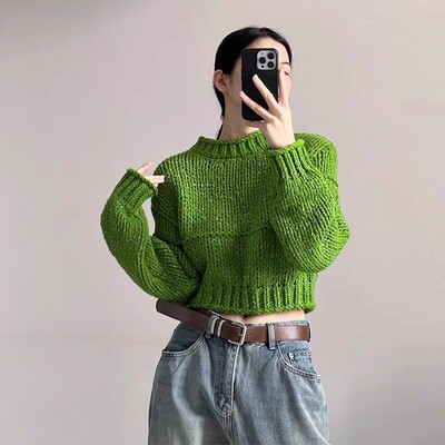 法国Rixo Kelly短款牛油果绿色上衣针织衫设计感小众慵懒风毛衣女