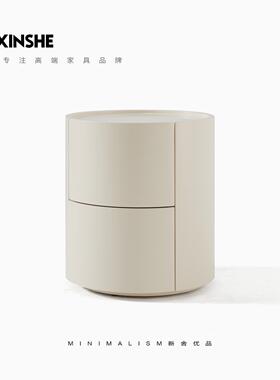 意式极简床头柜奶油风主卧圆形白色烤漆简约米色卧室高颜值XS新舍