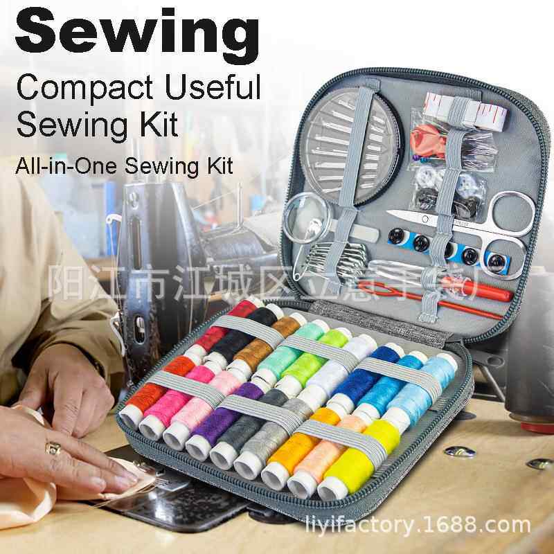 跨境Sewing kit 86pcs缝纫套装配件迷你旅行 灰色拉链袋 针线包