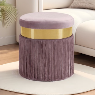 北欧时尚 家用布艺圆凳梳妆凳脚蹬软包凳子板凳沙发翘脚古典流苏凳