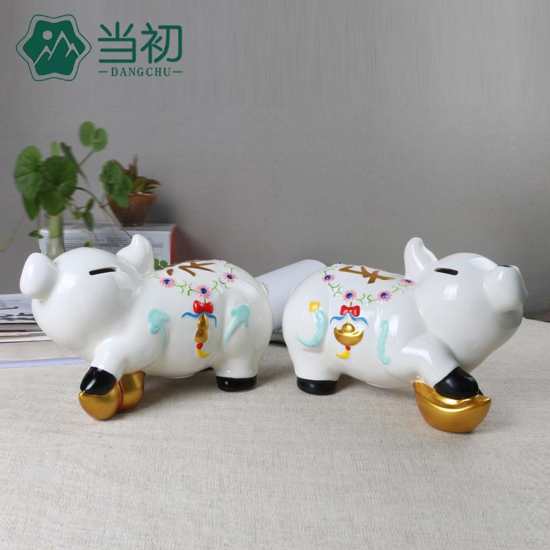 新款直销猪储钱罐创意陶瓷工艺品储蓄罐 福财对猪发财猪陶瓷罐家