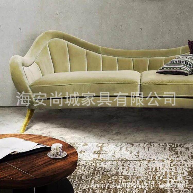 新品简约客厅金属脚丝绒布艺三人拆洗沙发造型设计师弧形家具