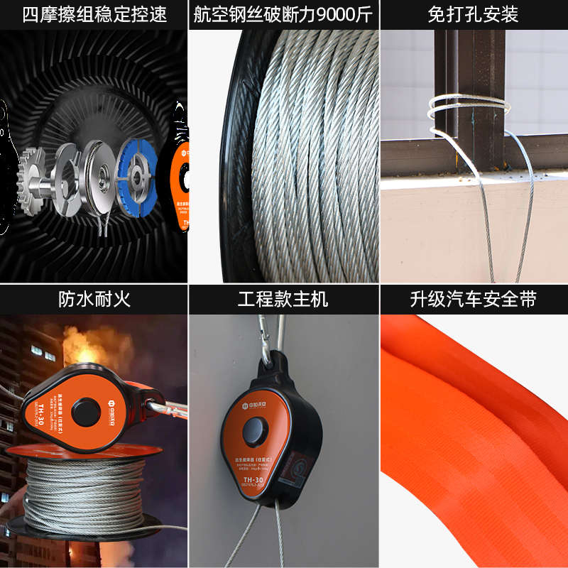 往复式高层高楼逃生缓降器消防家用安全绳火灾应急逃生救生绳神器