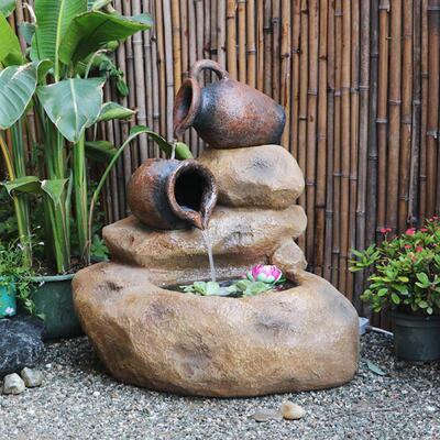 田阳园园庭院户外露台假山流水喷泉鱼花池水池鱼缸台摆SNU装饰造