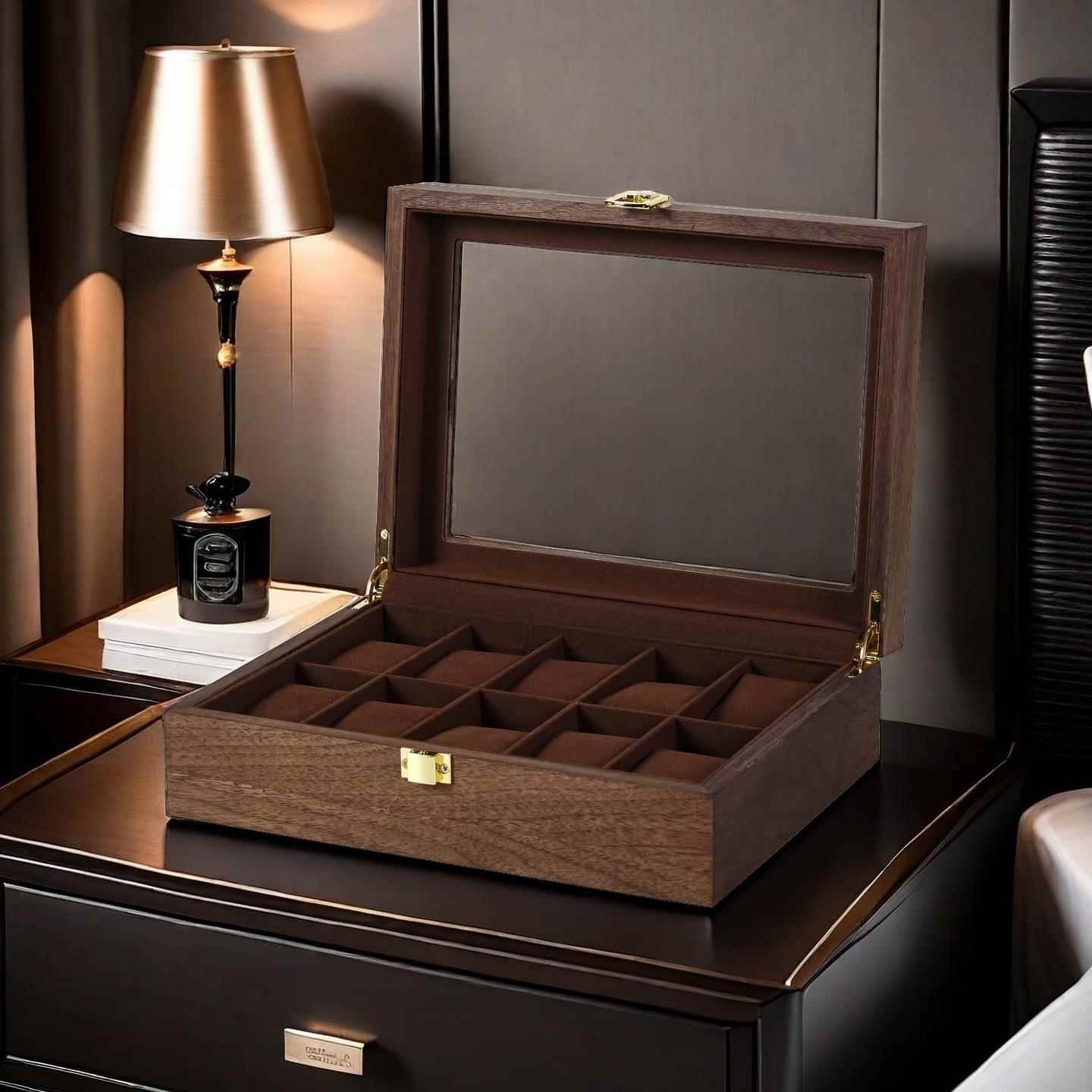 正品檀韵胡致远黑桃木纹102位手表盒新6品1手表配饰收纳展示盒子