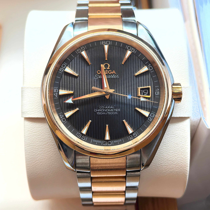 全套98新欧米茄41.5毫米海马系列18K玫瑰金精钢自动机械男士手表