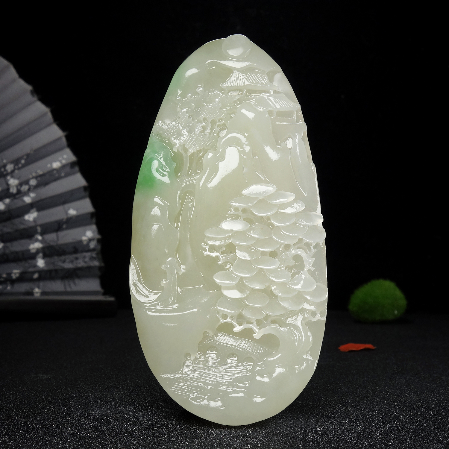 【玉雕大师作品 和田玉《悠然山居》挂件1252