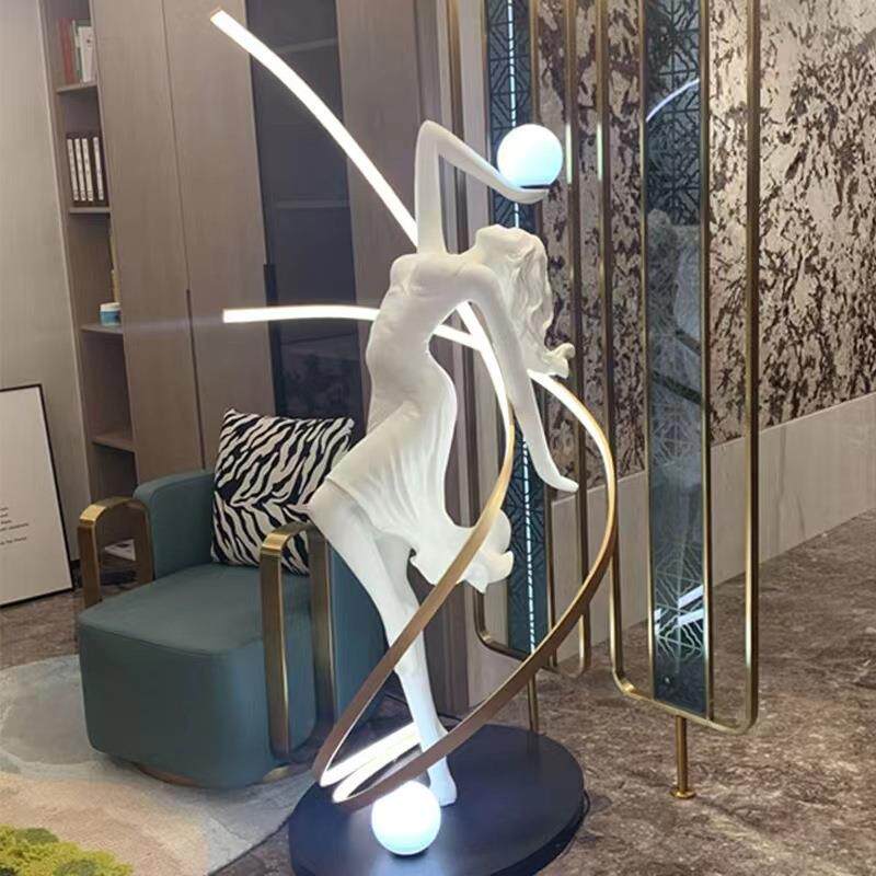 创意人形雕塑落地灯设计感酒店大堂别墅客厅树脂舞蹈女神立式台灯