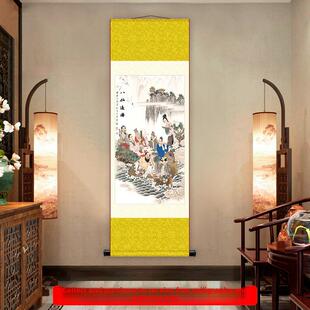 客厅竖版八仙过海装饰画挂画八仙神像挂画祝寿图卷轴画新款背景画