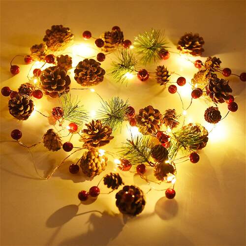 Christmas Garland String Lights LED Pine Cone Decorations