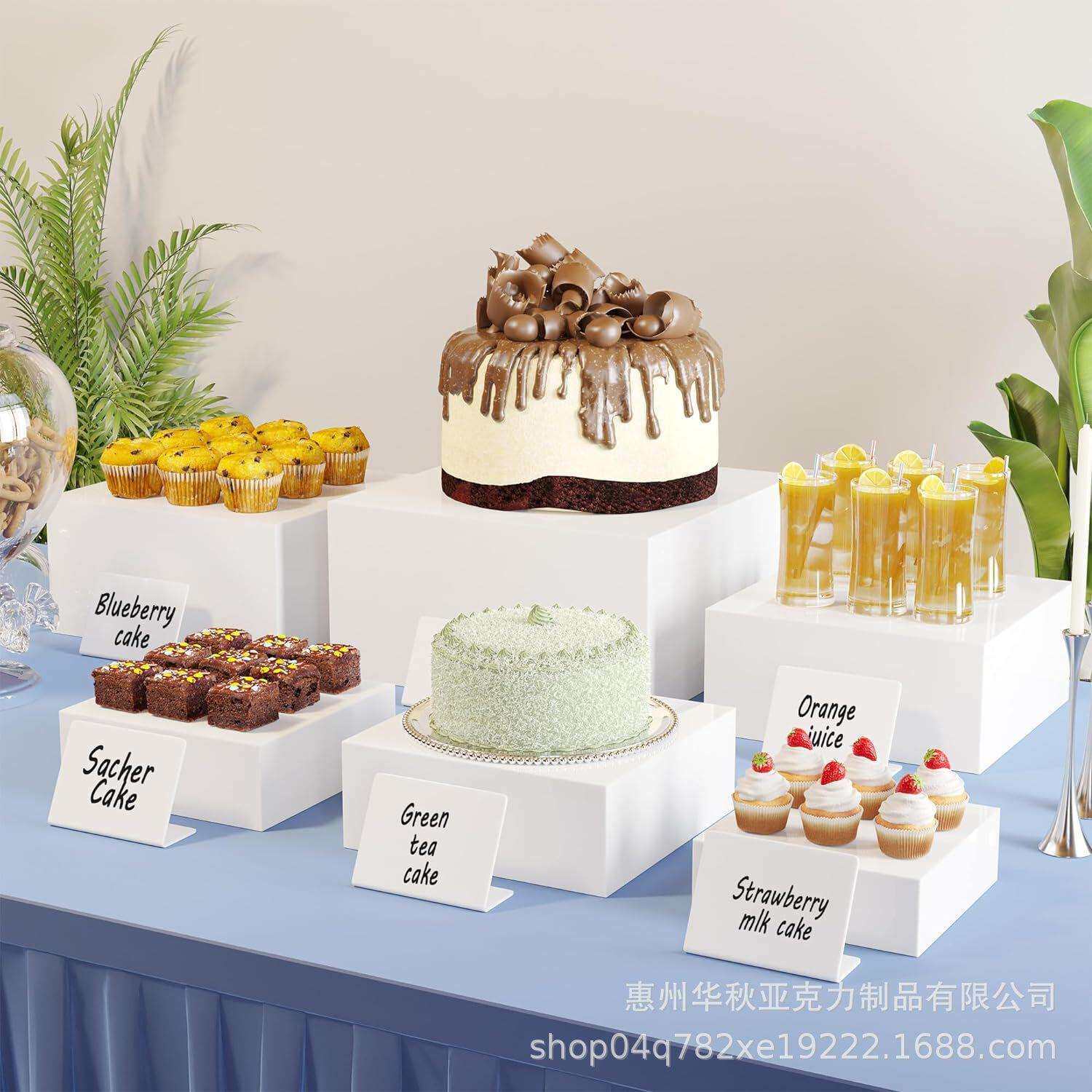 瓷白亚克力五面盒6件套立方体食品展架酒席婚礼自助餐食物摆台