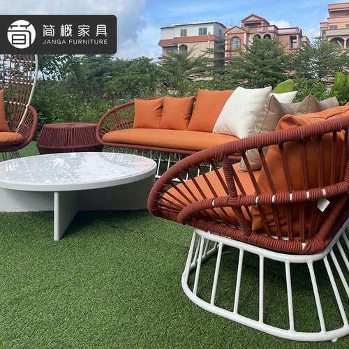 新款直销北欧户外家具海边露台庭院别墅藤编沙发室外露天民宿茶几