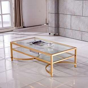 CJ182A现代简约不锈钢双层茶几金色小户型透明茶几边几不锈