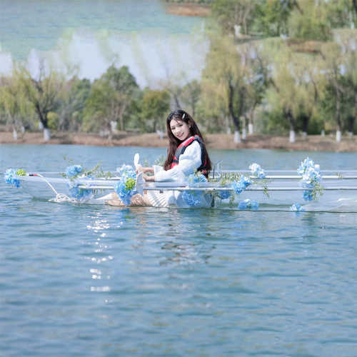 沃浪wolang双人pc网红玻璃船泳池透明船景区公园海边游玩手划船