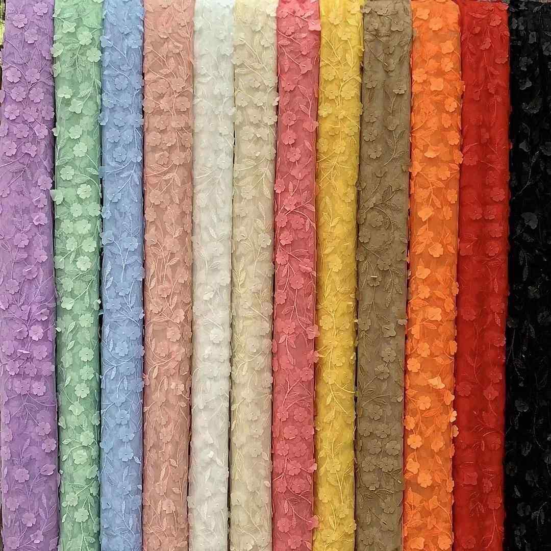 新款直销树叶立体花朵订花 全涤立体绣童装礼服连衣裙网纱布料绣