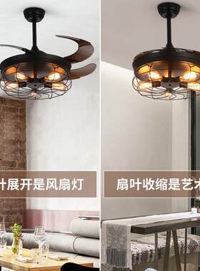 新款直销工业风吊扇灯餐厅灯美式复古loft大气客厅服装店咖啡厅带